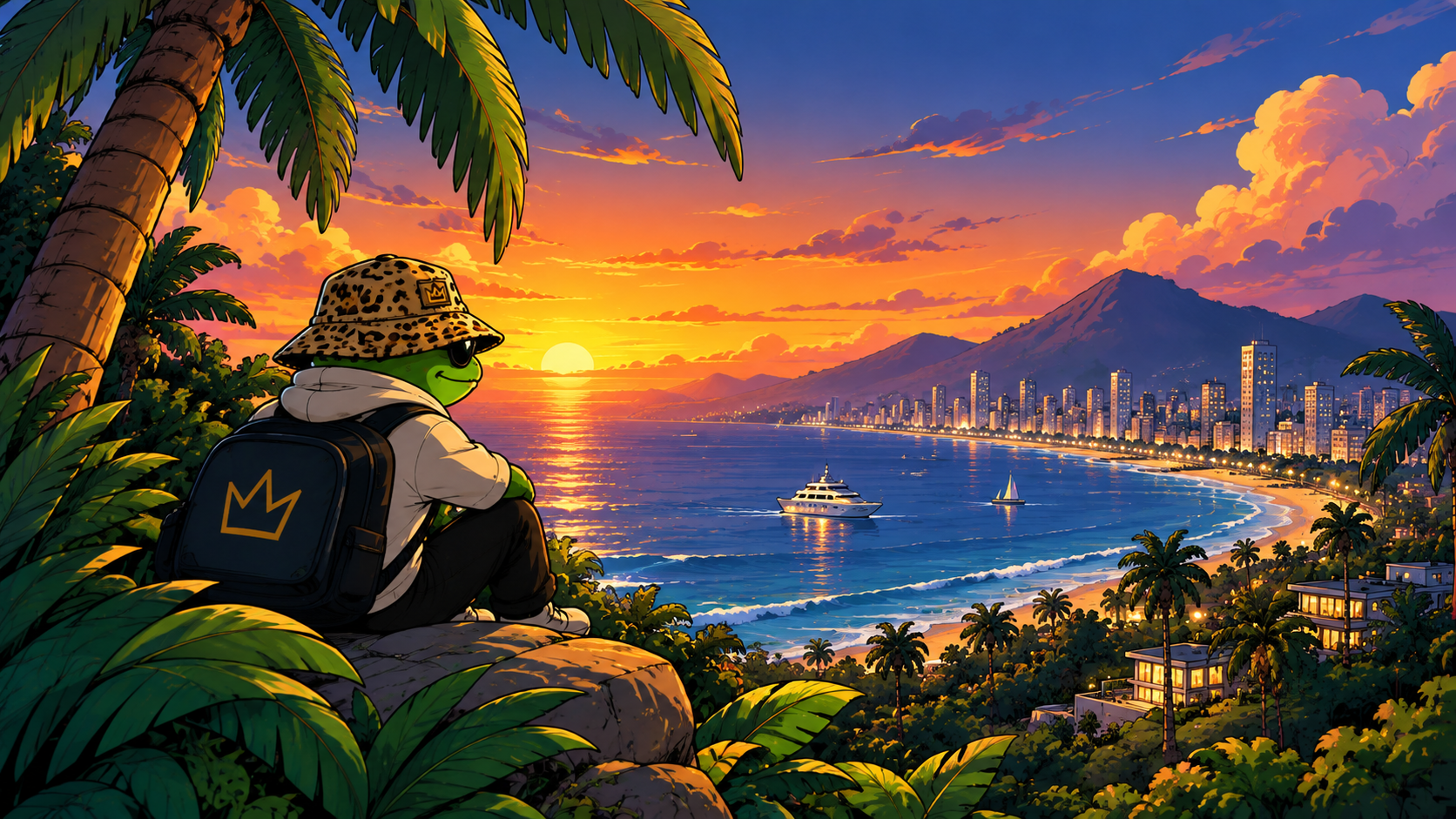 Tapa watching the sunset over the city